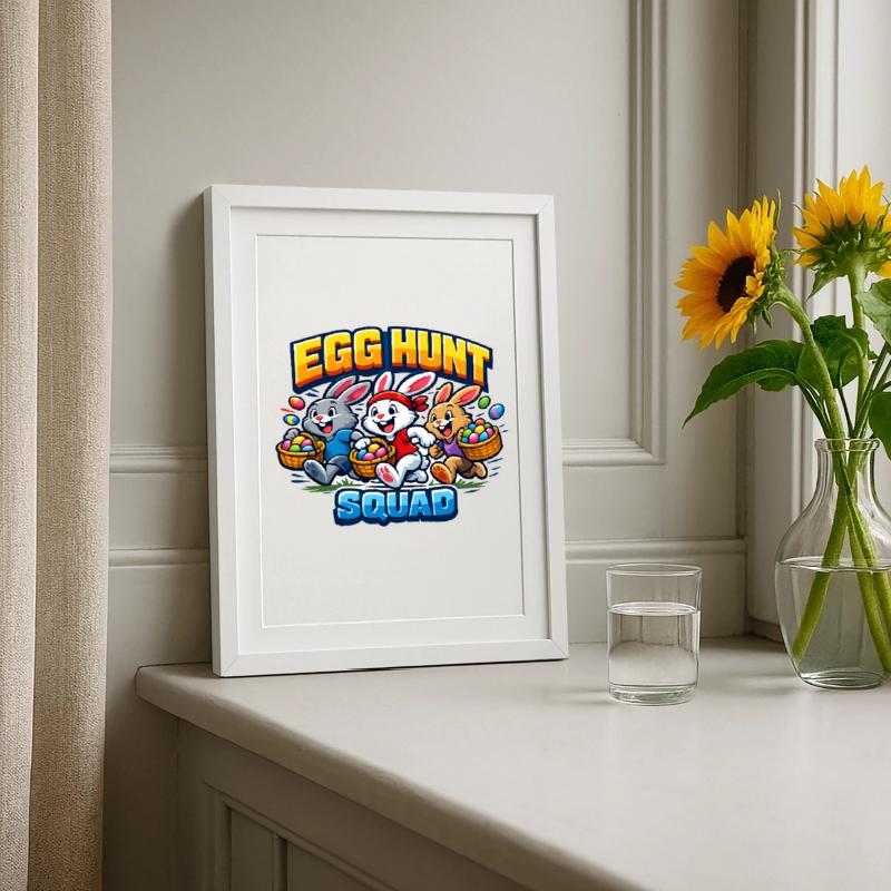 Egg Hunt Squad Kids Easter Easter Egg Framed poster (27 × 37 cm)