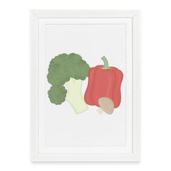 Vegetable Trio Broccoli Pepper Mushroom - Framed poster (27 × 37 cm) - white - Front