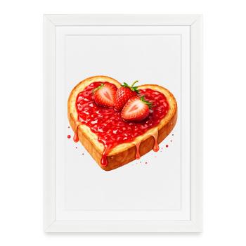 Heart-shaped toast with strawberry jam - Framed poster (27 × 37 cm) - white - Front