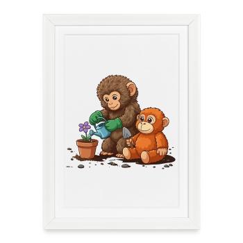 le coup de poing du singe - Jardinage des singes - Affiche encadrée (27 × 37 cm) - blanc - Devant
