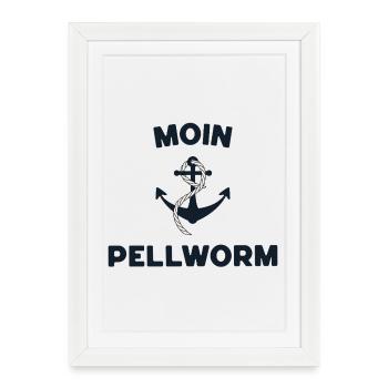 Moin Pellworm – Maritimes Anker-Design - Gerahmtes Poster (27 × 37 cm) - Weiß - Vorne
