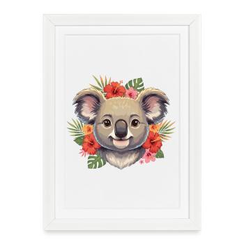 Koala avec une couronne de fleurs - Affiche encadrée (27 × 37 cm) - blanc - Devant