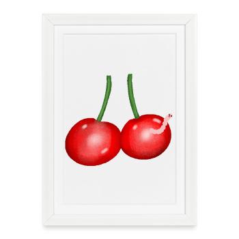 Cerises Ver de dessin animé Fruit Cerise - Affiche encadrée (27 × 37 cm) - blanc - Devant