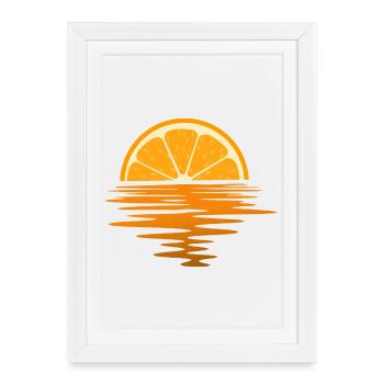 Orange Sunset Ocean Minimal Summer Beach - Framed poster (27 × 37 cm) - white - Front