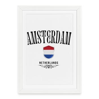 Souvenir Amsterdam, design élégant Amsterdam - Affiche encadrée (27 × 37 cm) - blanc - Devant