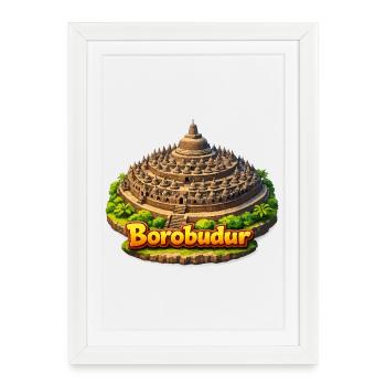 Dessin animé du temple de Borobudur - Affiche encadrée (27 × 37 cm) - blanc - Devant