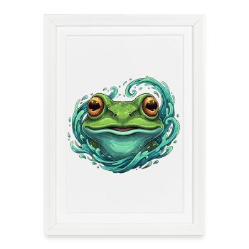 Wave Frog Pop Art Illustration - Affiche encadrée (27 × 37 cm) - blanc - Devant
