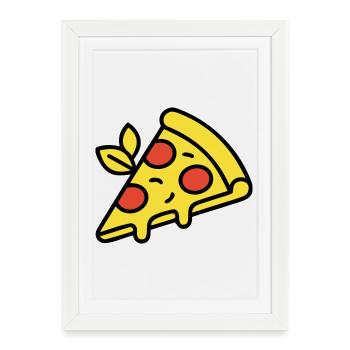 Pizza Piece Italie Nourriture Pizzeria Foodie Gourmet - Affiche encadrée (27 × 37 cm) - blanc - Devant