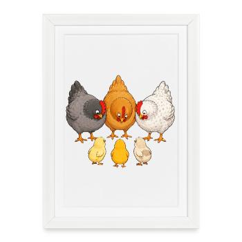 Chickens with chicks - Framed poster (27 × 37 cm) - white - Front