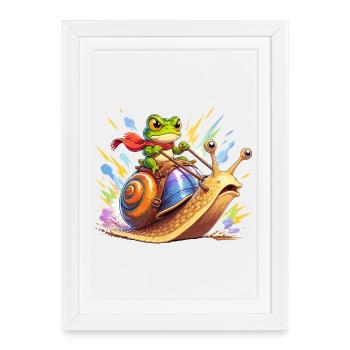 Froschritter auf Schnecke - Gerahmtes Poster (27 × 37 cm) - Weiß - Vorne