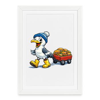 Mouette avec charrette à main - Affiche encadrée (27 × 37 cm) - blanc - Devant