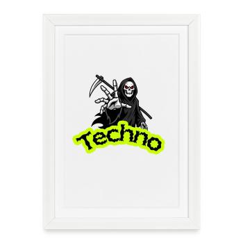 Neon Grim Techno Skull - Framed poster (27 × 37 cm) - white - Front