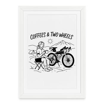 Coffees & Two Wheels Gravel Bike Art - Affiche encadrée (27 × 37 cm) - blanc - Devant