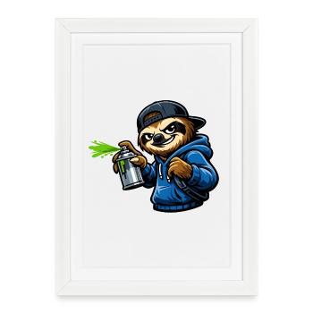 Cool sloth spraying graffiti - Framed poster (27 × 37 cm) - white - Front