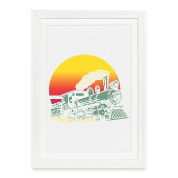 Locomotive rétro vintage Sunset Train - Affiche encadrée (27 × 37 cm) - blanc - Devant