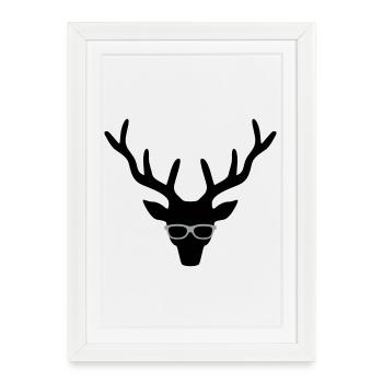 Cerf cool - Affiche encadrée (27 × 37 cm) - blanc - Devant