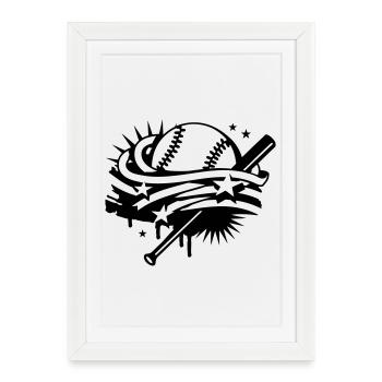 Baseball and a baseball bat with stripes and stars - Framed poster (27 × 37 cm) - white - Front