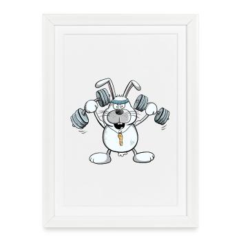 Strong Bunny I Fun Comic Fitness Entraînement musculaire - Affiche encadrée (27 × 37 cm) - blanc - Devant