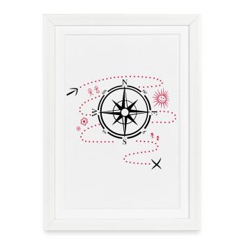 Large Compass with hiking map - Framed poster (27 × 37 cm) - white - Front