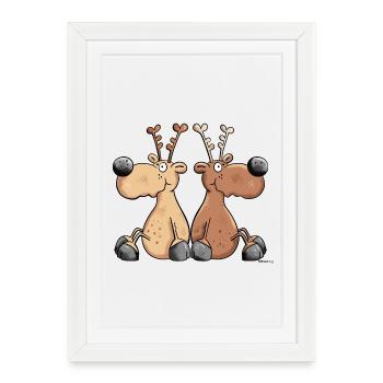 Deux Rennes - Affiche encadrée (27 × 37 cm) - blanc - Devant
