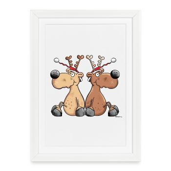 Renne de Noël - Affiche encadrée (27 × 37 cm) - blanc - Devant