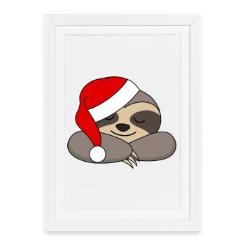 Paresseux Santa Hat Santa Santa Claus XMas - Affiche encadrée (27 × 37 cm) - blanc - Devant