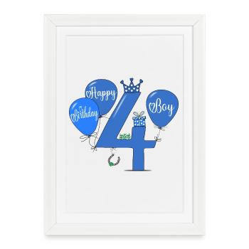 Joyeux anniversaire 4 garçon - Affiche encadrée (27 × 37 cm) - blanc - Devant