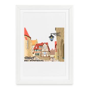 Altdorf près de Nuremberg, vieille ville, Bavière, dessin - Affiche encadrée (27 × 37 cm) - blanc - Devant