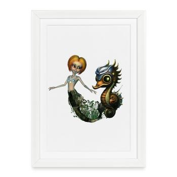 L’amitié de la sirène steampunk - Affiche encadrée (27 × 37 cm) - blanc - Devant