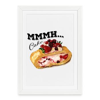 Mmmh Cake Cake Vintage Watercolor Strawberry Roller Shutter - Framed poster (27 × 37 cm) - white - Front