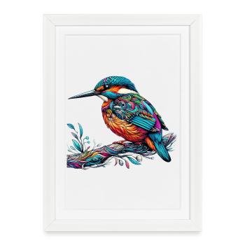 Martin-pêcheur - Affiche encadrée (27 × 37 cm) - blanc - Devant