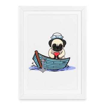 Carlin chien coeur marin amour marin ahoy - Affiche encadrée (27 × 37 cm) - blanc - Devant