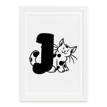 Lettre Chat J - Affiche encadrée (27 × 37 cm) - blanc - Devant