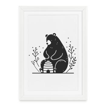 A gentle-looking brown bear with a beehive - Framed poster (27 × 37 cm) - white - Front