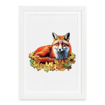 Renard roux en automne - Affiche encadrée (27 × 37 cm) - blanc - Devant