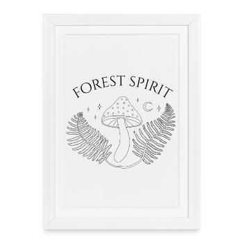 Spiritueux de la forêt, champignon et fougère - Affiche encadrée (27 × 37 cm) - blanc - Devant