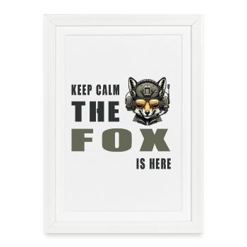 Keep calm - the fox is here - Framed poster (27 × 37 cm) - white - Front
