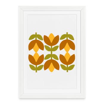 Motifs floraux géométriques dans des tons terreux des années 70 - Affiche encadrée (27 × 37 cm) - blanc - Devant