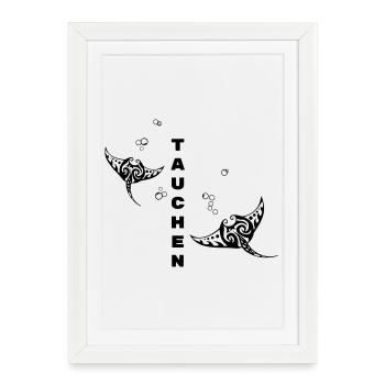 Diving – Tribal Manta Rays Design - Framed poster (27 × 37 cm) - white - Front