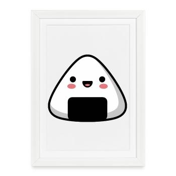 Onigiri souriant kawaii, nourriture mignonne - Affiche encadrée (27 × 37 cm) - blanc - Devant
