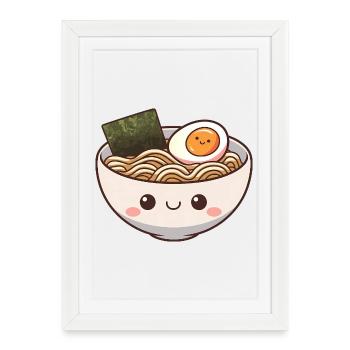Bol de ramen mignon avec visage souriant - Affiche encadrée (27 × 37 cm) - blanc - Devant