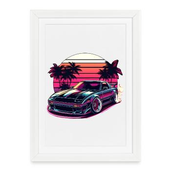 JDM voiture Japonais Voiture Rétro Course Drifting Légende - Affiche encadrée (27 × 37 cm) - blanc - Devant