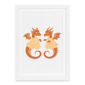 Duo de dragons jumeaux - Affiche encadrée (27 × 37 cm) - blanc - Devant