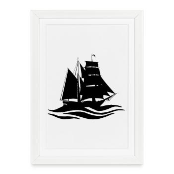 bateau noir et voyage - Affiche encadrée (27 × 37 cm) - blanc - Devant