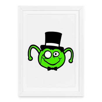 M. Caterpillar Chapeau haut de forme Monocle noeud papillon Gentleman Empire - Affiche encadrée (27 × 37 cm) - blanc - Devant