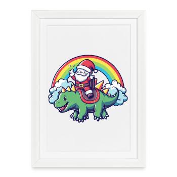 Dinosaur stegosaurus Santa Claus - Framed poster (27 × 37 cm) - white - Front