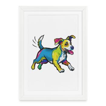 Colorful Sprinter Dog Illustration - Framed poster (27 × 37 cm) - white - Front