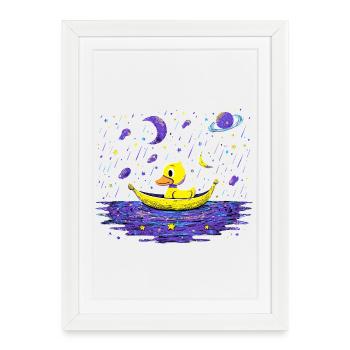 Cosmos duck on the sea at night - Framed poster (27 × 37 cm) - white - Front
