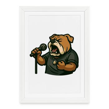 Bouledogue chanteur rock avec dessin animé micro - Affiche encadrée (27 × 37 cm) - blanc - Devant