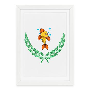 Fish in Green Laurel Wreath - Framed poster (27 × 37 cm) - white - Front
